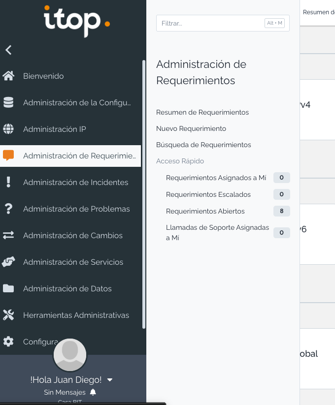 Gestión de requerimientos y acceso rápido